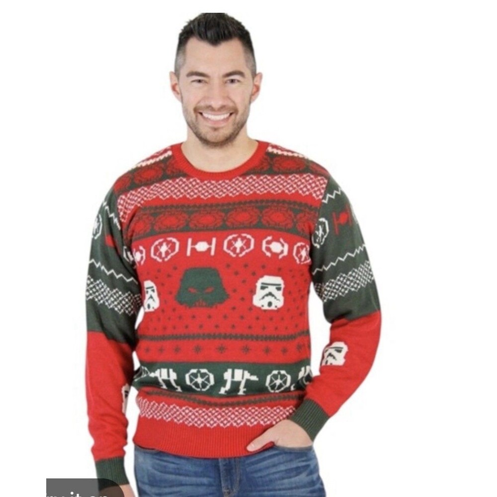 Junk Food Men’s Star Wars Fair Isle Holiday Ugly Christmas Sweater Sz XL Darth